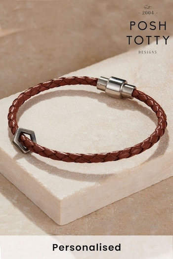 Men's Personalised Fine Leather Geometric Bracelet by Posh Totty Designs (654605) | £59