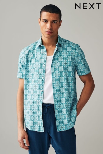 Blue Printed Short Sleeve Shirt (655097) | £30