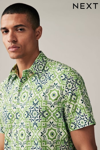 Green Printed Short Sleeve Shirt (655111) | £30