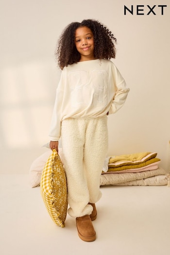 Cream/Blue Cosy Fleece Pyjamas (3-16yrs) (655135) | £0