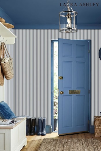 Laura Ashley Blue Farnworth Stripe Smoke Blue Wallpaper (655490) | £1