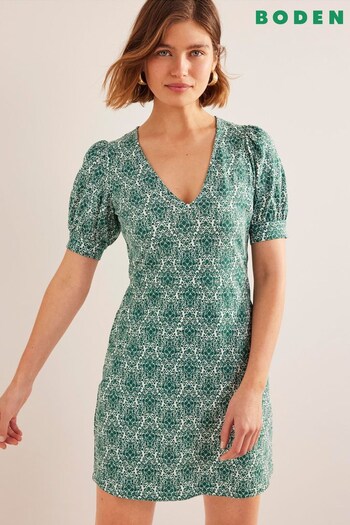 Boden Green V-Neck Jersey Mini Dress (655505) | £65