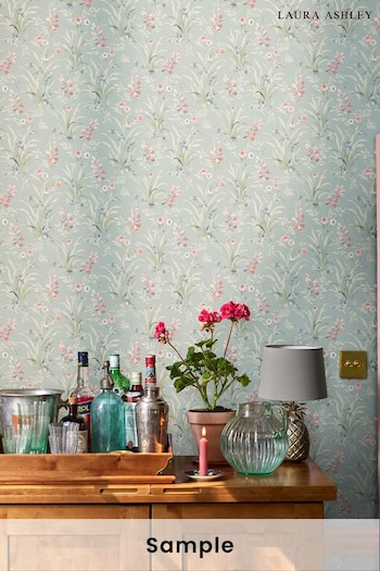 Laura Ashley Blue Mosedale Posy Dark Duck Egg Blue Wallpaper (655584) | £1