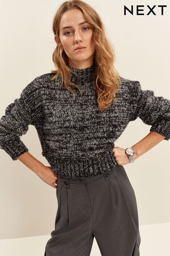 Charcoal Grey Cropped High Neck Long Sleeve Jumper (655596) | £35