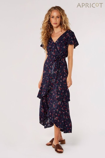 Apricot Navy Blue Scattered Wildflower Layered Dress (655641) | £39