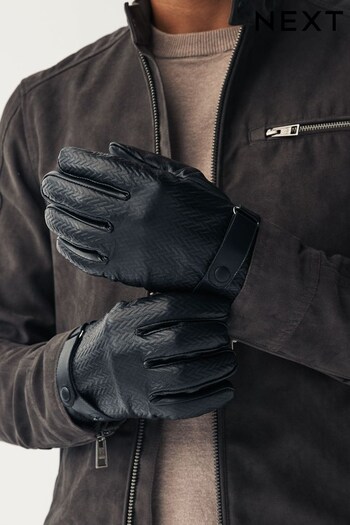 Black Embossed Leather Gloves (656138) | £28