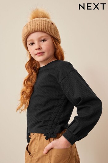 Black Ruched Side Textured Top (3-16yrs) (656285) | £8 - £13