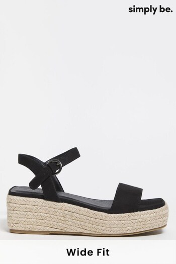 Simply Be Espadrille Flatform Square Toe and Back Black Sandals - Wide Fit (656578) | £30