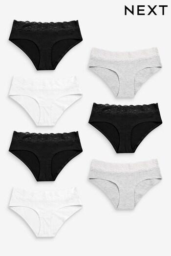 Monochrome Short Lace Trim Cotton Blend Knickers 7 Pack (656581) | £26