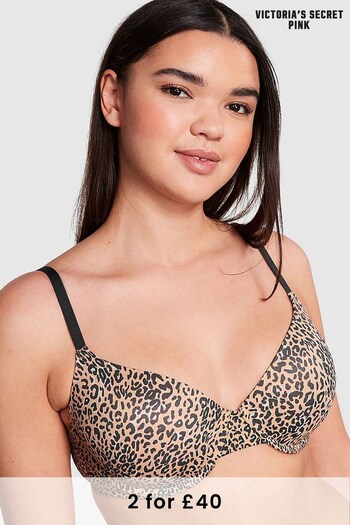 Victoria's Secret PINK Leopard Brown Lightly Lined Super Soft Bra (656752) | £29