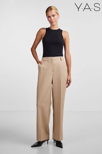 YAS Cream Wide Leg Tailored Trousers (657050) | £60