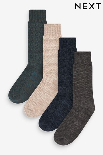 Blue/Grey/Green 4 Pack Textured Heavyweight Socks (657288) | £20