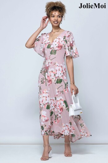Jolie Moi Pink Mabilla Floral Print Mesh Maxi Dress (657330) | £79