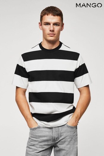 Mango Black Striped Cotton T-Shirt (657410) | £30