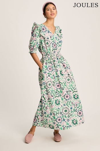 Joules Rosalie Pink/Green V-Neck Frill Dress (657976) | £79.95
