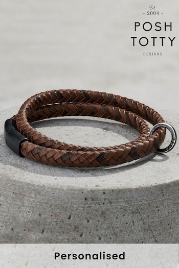Men's Personalised Brown Leather Message Bracelet by Posh Totty Designs (658267) | £59