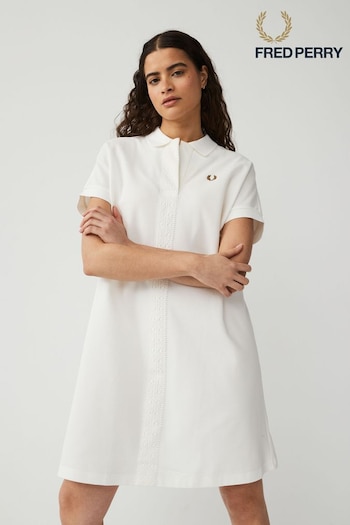Fred Perry Falls Lace Tape Pique White Dress (658380) | £120