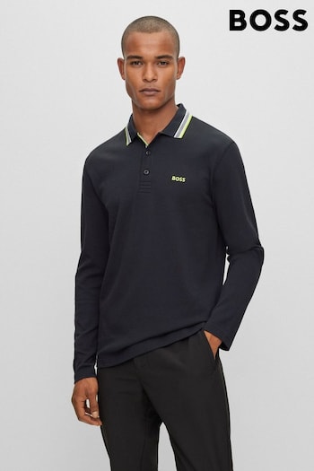 BOSS Black Plisy Collar Detail Long Sleeve Polo Shirt (658398) | £99