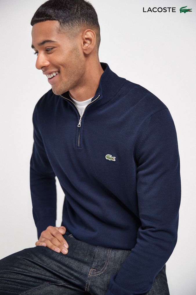Lacoste Navy Cotton Quarter Zip Jumper (658451) | £120