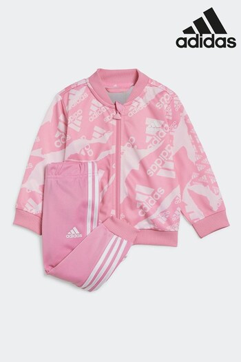 adidas leopard Pink/White Kids Sportswear Essentials All-Over Printed Tracksuit (658864) | £33