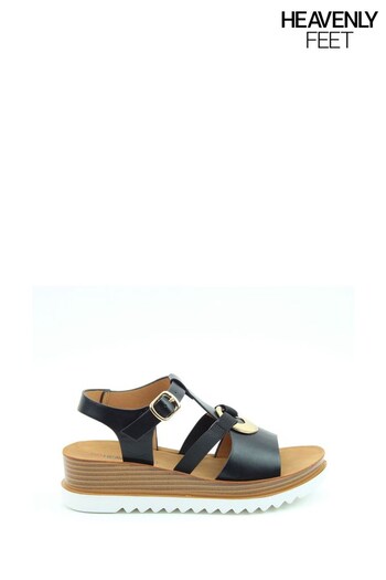 Heavenly Feet Ladies Vegan Friendly Comfort Black Sandals (659310) | £38