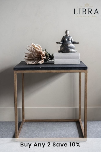 Libra Interiors Gold Kirkstone Side Table with Galaxy Slate Top (659400) | £460