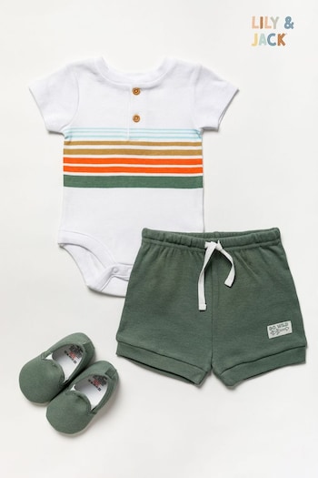Lily & Jack Green Rib Bodysuit/Rib Shorts and Shoes Outfit Set (659437) | £24