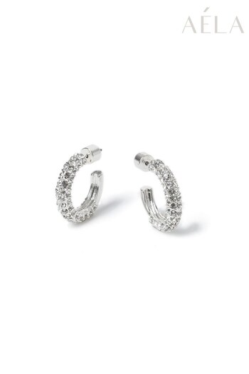 Aela Silver Tone Crystal Pave Hoops Earrings (659482) | £12.50
