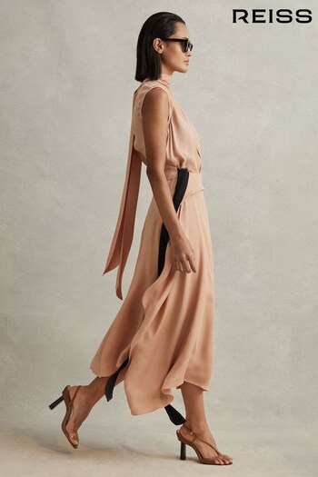 Reiss Nude Harriet Contrast Bow Midi Dress (659542) | £228