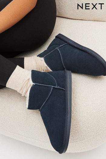 Navy Blue Faux Fur Lined Suede Slipper Boots (659726) | £32