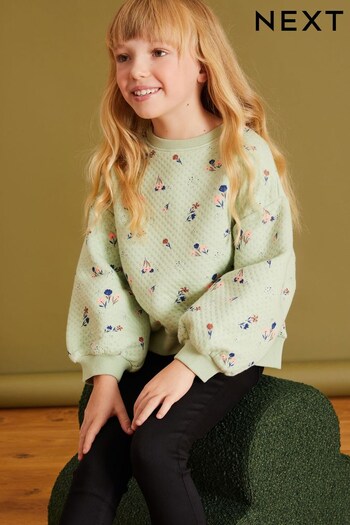 Green Quilted Textured Floral Crew Sweatshirt (3-16yrs) (659914) | £14 - £19