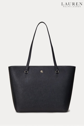 Lauren Ralph Lauren Medium Crosshatch Leather Karly Black Tote Bag (660082) | £249