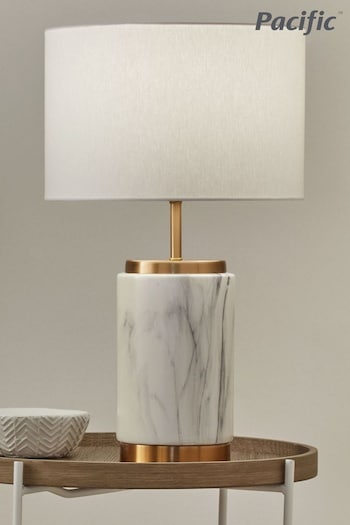Pacific Natural Carrara Marble Effect Ceramic Table Lamp (660161) | £75
