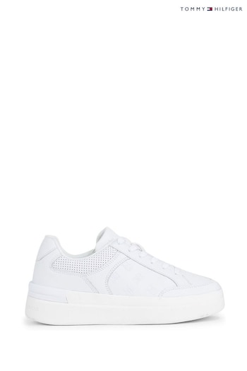 Tommy BF8032 Hilfiger Embossed Court White Trainers (660540) | £120
