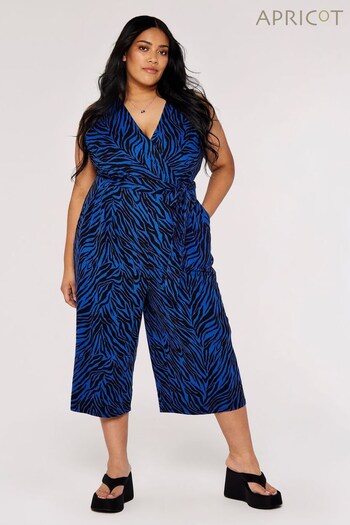 Apricot Blue Zebra Print Jersey Faux Fur Jumpsuit (660557) | £45