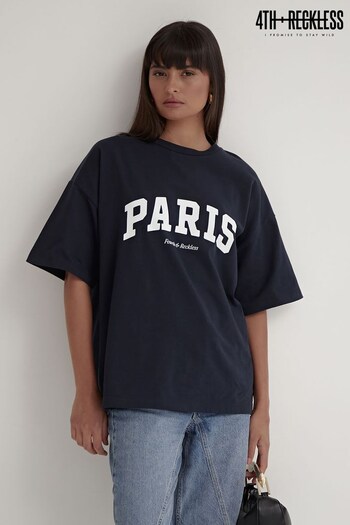 4th & Reckless Blue Oversized Blue Tiami Paris Slogan T-Shirt (660848) | £28