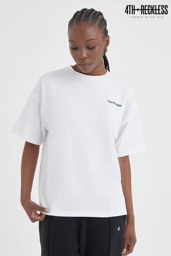 4th & Reckless White Oversized Echo Embroidered T-Shirt (660872) | £30
