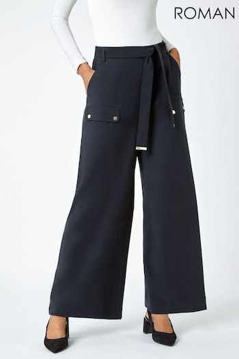 Roman Black Wide Leg Belted Stretch Trousers (660925) | £40