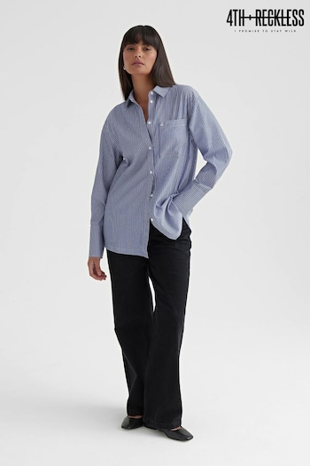 4th & Reckless Blue Haleema Stripe Classic Oversized Shirt (661043) | £39