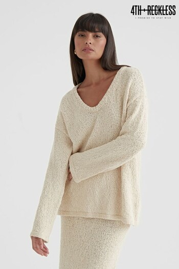 4th & Reckless Cream Rocha Boucle Knit Scoop Neck Jumper (661057) | £35