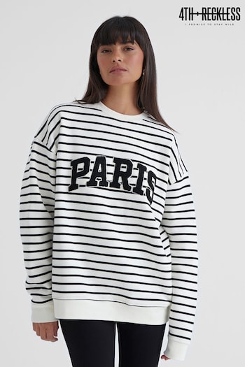 4th & Reckless White Anni Stripe Boucle Paris Sweatshirt (661087) | £39