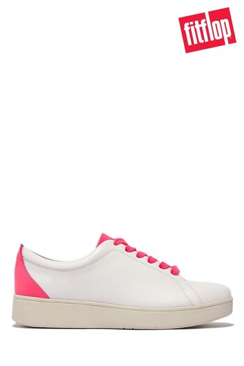 FitFlop Rally Neon-Pop Leather White Trainers (661174) | £90