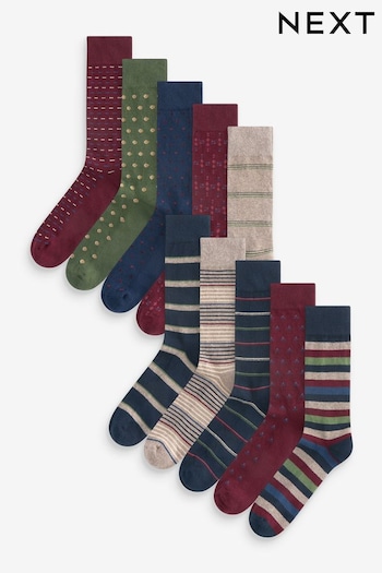 Neutral/Navy Blue Pattern 10 Pack Cushioned Sole Socks (661187) | £30