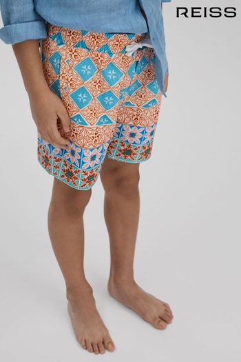 Reiss Orange Multi Arizona Floral Tile Print Drawstring Swim Shorts (661908) | £28