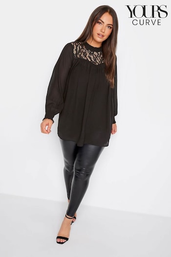 Yours Curve Black London Lace Ruffle Collar Blouse (661916) | £34