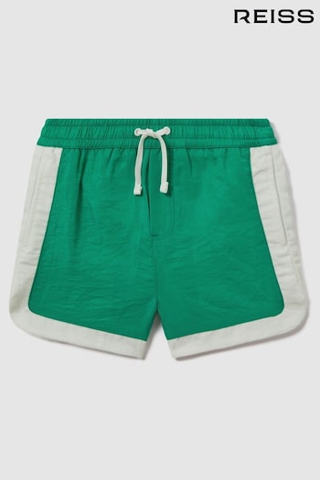 Reiss Bright Green/Ecru Surf Contrast Drawstring Swim Shorts (661986) | £30