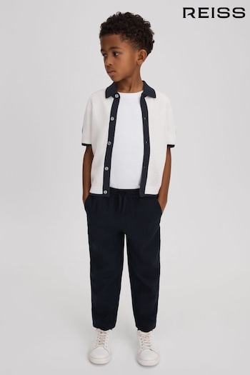 Reiss Navy/Optic White Misto Junior Cotton Blend Open Stitch Shirt (661988) | £42
