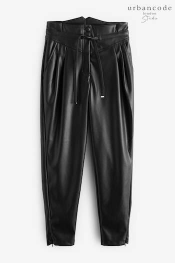 Urban Code Black High Waisted Faux Leather Paperbag Trousers (662143) | £40