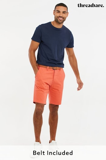 Threadbare Coral Pink Cotton Stretch Turn-Up Chino Shorts with Woven Belt (662253) | £24