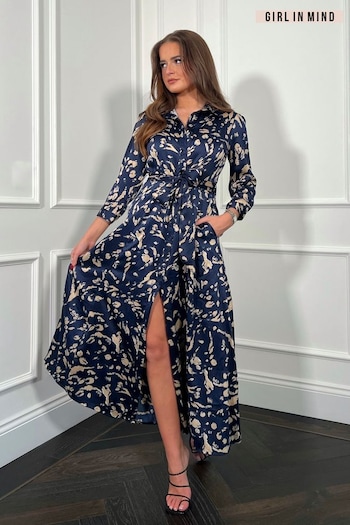 Girl In Mind Navy Spot Brielle Shirt Maxi Dress (662770) | £45